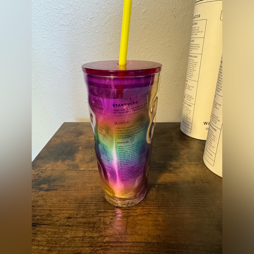 New Starbucks Rainbow Gradient Tumbler with Yellow Straw